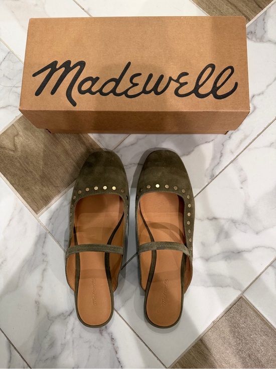 Madewell Shoes - Madewell Olive Suede Studded Mary Jane Mules